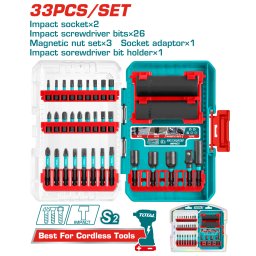 Set 33 piese TOTAL pentru masina de insurubat cu impact, biti si tubulare