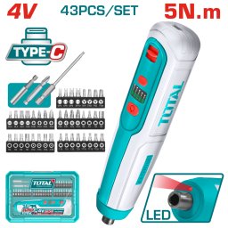 Surubelnita electrica TOTAL 4V 1/4 HEX, 5 Nm, set 43 piese
