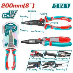 Cleste multifunctional 6 în 1 TOTAL cu varf ascutit, 200 mm, Cr-V
