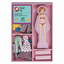 Cutie magnetica Fashion Girl din lemn, set de îmbracat cu 40 piese