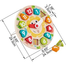 Ceas educativ din lemn Hape cu forme geometrice si cifre, 24,5 cm