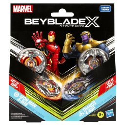 Set Beyblade X Marvel cu Iron Man si Thanos, 2 titireze si lansatoare