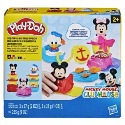 Set creativ Play-Doh Disney Jr Mickey Mouse cu stampile si vehicule, 2+