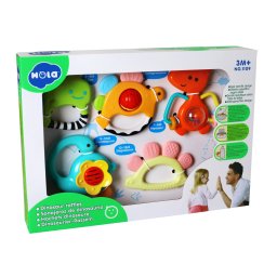 Set 5 zornaitori dinozauri multicolori pentru bebelusi 3+ luni
