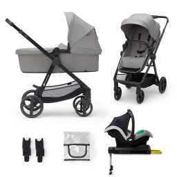 Carucior Kinderkraft NEWLY 4 în 1 cu scoica auto, Moonlight Grey