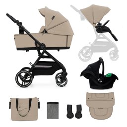 Carucior Kinderkraft YOXI 3 în 1 cu Mink Pro, bej nisip