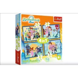 Trefl: Aventură imensă în Zootropolis 4 în 1 - puzzle-uri de 35, 48, 54, 70 de piese