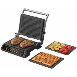 Gratar electric 3 in 1 STARCREST SGR-3023CD, 2000 W, 3 tipuri de placi detasabile cu invelis ceramic, Control digital, 7 moduri de gatire presetate, Suprafata de gatire 30 x 23 cm, Spatula curatare