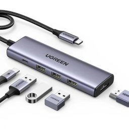 DOCKING Station Ugreen, CM498 conec PC USB Type-C, USB 3.2 x 2HDMI 4Kx1 la 60HzUSB-C x 2 PD 100W, aluminiu, gri 45379 (timbru verde 0.8 lei) - 6941876243792