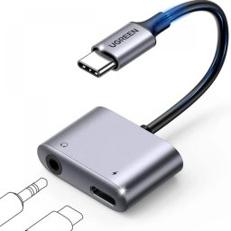 ADAPTOR Incarcare si audio Ugreen, CM231, 1 x USB Type-C(T) la 1 x USB Type-C(M) si 1 x Jack 3.5mm(M), lungime cablu 10 cm, gri 60164 (timbru verde 0.08 lei) - 6957303861644