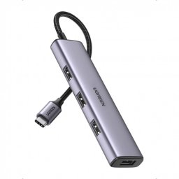 HUB extern Ugreen, CM473 porturi USB: USB 3.0 x 4, conectare prin USB Type-C, aluminiu, lungime 20 cm, gri, 20841 (timbru verde 0.8 lei) - 6957303828418