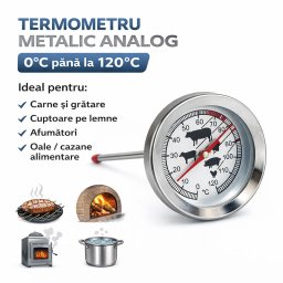Termometru Metalic Analog cu Tija 0120 grade Celsius pentru Gratar, Cuptor si Afumatoare - HoReCa / DALBI