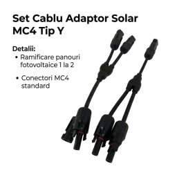 Set Cablu Adaptor Solar MC4 Tip Y, Conector Ramificare pentru Panouri Fotovoltaice, 1000V, Compatibil 4-6 mm