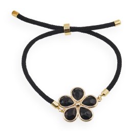 Bratara Obsidian floare cu montura aurie, 26mm