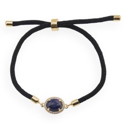 Bratara Lapis lazuli oval cu montura aurie, 12mm