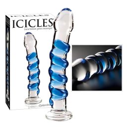 Icicles No. 5 - dildo din sticlă spirală - transparent albastru