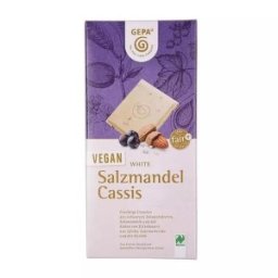 Ciocolata Alba Bio Vegan cu Migdale Sarate si Coacaze, 100 g, Gepa