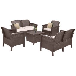 Set mobilier de gradina Leziter Venus Big, 6 locuri, maro, aspect ratan
