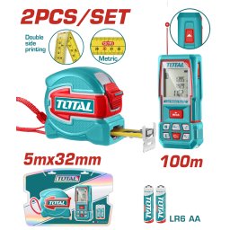 Kit telemetru laser 100 m si ruleta 5 x 32 mm TOTAL pentru masuratori