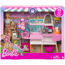 Set Barbie magazin pentru animale de companie cu accesorii, 25 piese