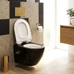 Set vas WC cu functie bideu DuoComfort, suspendat, Rimless, Candore TempoLine Marble Black, capac Duroplast cadere lenta, baterie amestec,
