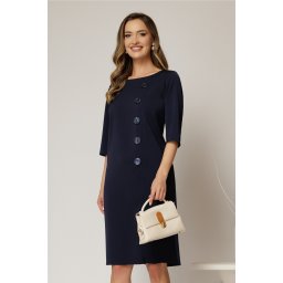 Rochie DY Fashion bleumarin midi croi drept cu nasturi