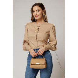 Camasa DY Fashion bej din poplin cu croi cambrat si nasturi decorativi
