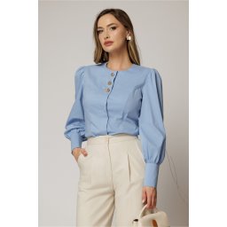 Camasa DY Fashion bleu din poplin cu croi cambrat si nasturi decorativi