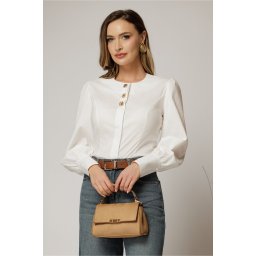 Camasa DY Fashion alba din poplin cu croi cambrat si nasturi decorativi