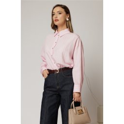 Camasa roz cu dungi cu maneci lungi si croi oversize