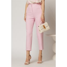Pantaloni roz cu croi conic si talie inalta