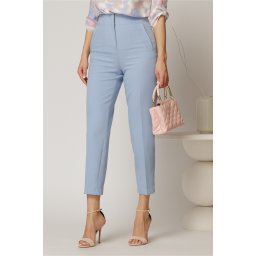 Pantaloni bleu cu croi conic si talie inalta