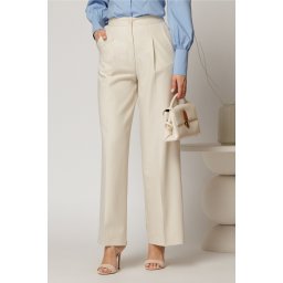 Pantaloni dama ivoar casual office cu croi larg si pliuri din talie