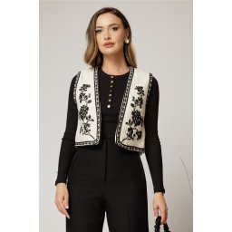 Vesta din muselina cu broderie neagra