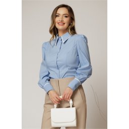 Camasa DY Fashion bleu cambrata din poplin cu insertie la guler