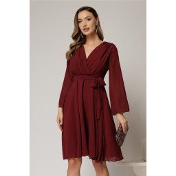 Rochie DY Fashion scurta din voal bordo cu decolteu petrecut si cordon in talie