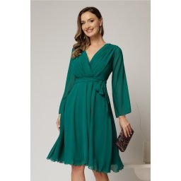 Rochie DY Fashion scurta din voal verde cu decolteu petrecut si cordon in talie