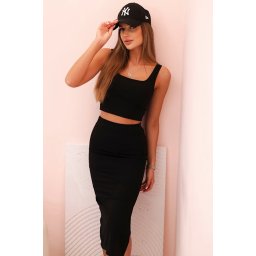Kesi Włoski Women's top and ribbed skirt set black