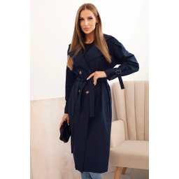 Kesi Włoski Women's coat tied at the waist with a collar navy