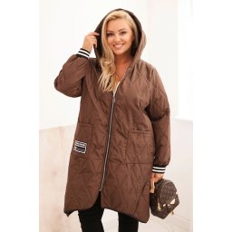 Kesi Włoski Plus Size women's quilted jacket with a hood and sporty cuffs chocolate