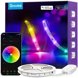 Banda LED RGBIC inteligenta Govee H618A RGBIC, Wi-Fi, Bluetooth, sincronizare muzica, lumina alba si colorata, 5m, compatibil Google Assistant & Alexa