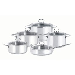 Set 5 piese inox Gracia Metalac Oala 20/Oala 24/Caserola 22/Cratita 22/Tigaie 24