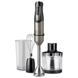 Blender vertical Black+Decker, BXHBA1200E, vertical, 3 in 1, 20 de setari de viteza, turbo, cutit din otel inoxidabil cu 4 brate, 1200 W, Inox-Negru