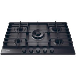 Plita incorporabila pe gaz Haier HAHG7W5TEB, 5 arzatoare, arzator Wok central, grilaje fonta (3), 75 cm, Neagra