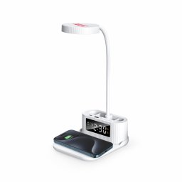 Lampa cu ceas si incarcator wireless Akai ACRW-3000, 15W, Alb