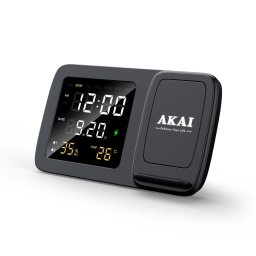 Ceas cu alarma si incarcator wireless Akai ACRW-3500, 15 W, Negru