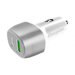 Incarcator auto ultra-rapid Energizer, 38W, USB-C Power Delivery, USB-A Quick Charge 3.0, Argintiu/Alb