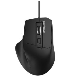 Mouse optic cu fir Serioux SRXM-OPM168, USB, 6 butoane, DPI 3600 DPI, design ERGO, Cablu 1.5 m, Negru