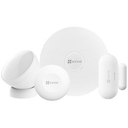 Kit Senzori Wireless EZVIZ CS-B1 Smart Home, Home Gateway A3, Senzor de miscare PIR, Senzor de deschidere/inchidere, Buton urgenta, ZigBee, Alb
