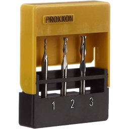 Set 3 freze tungsten, 2 caneluri, Proxxon 27116, 1.0-2.0-3.0mm, ax 3.0mm, Argintiu